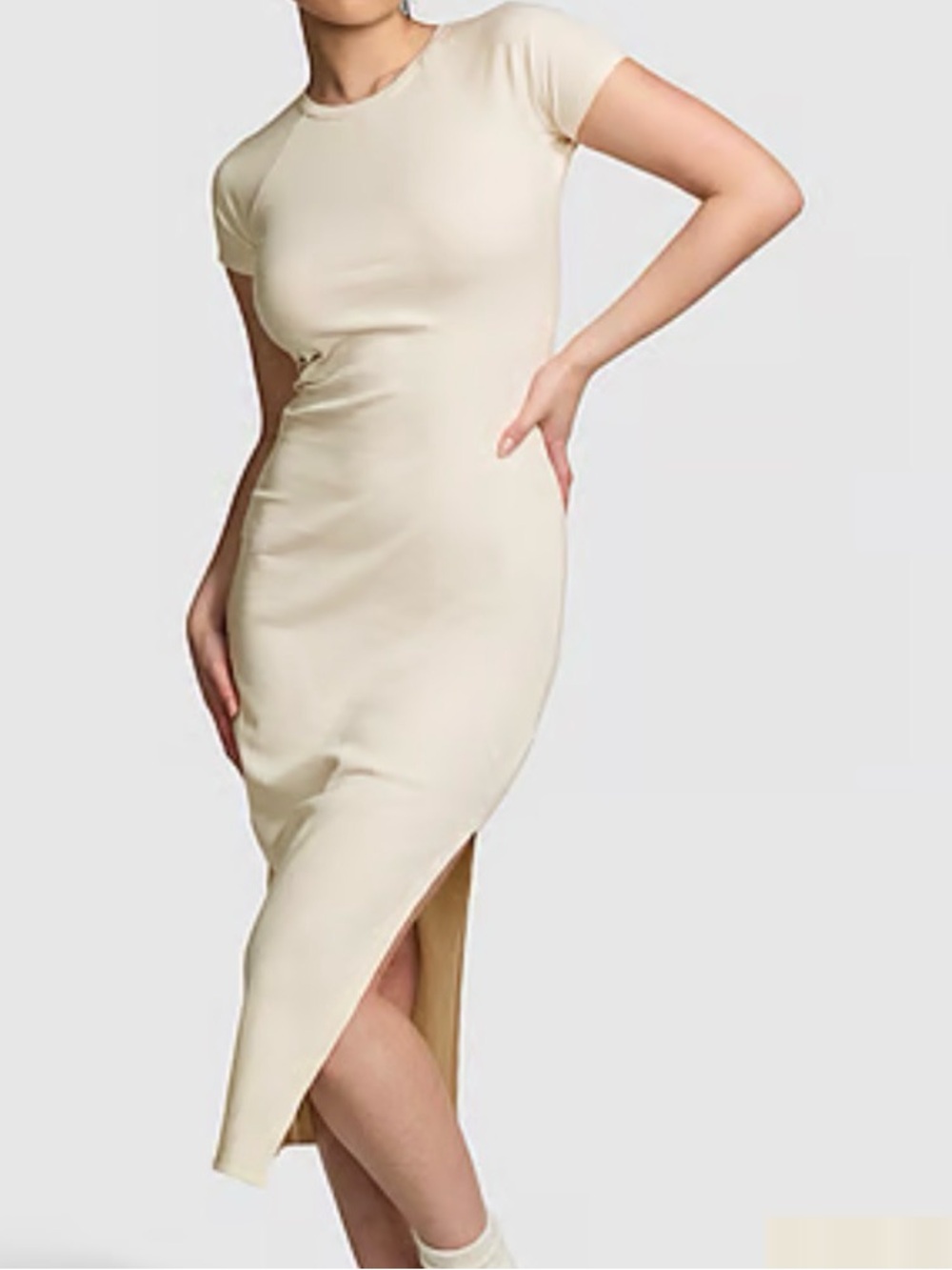 New Victoria's Secret Pink Dress (XXL) Cream Contour Ribbed Midi Casual NWT